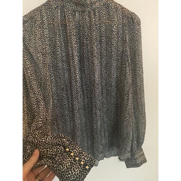 H&M Black and White Sheer Abstract Print Long Sleeve Mock Neck Top Size Large - Picture 2 of 6